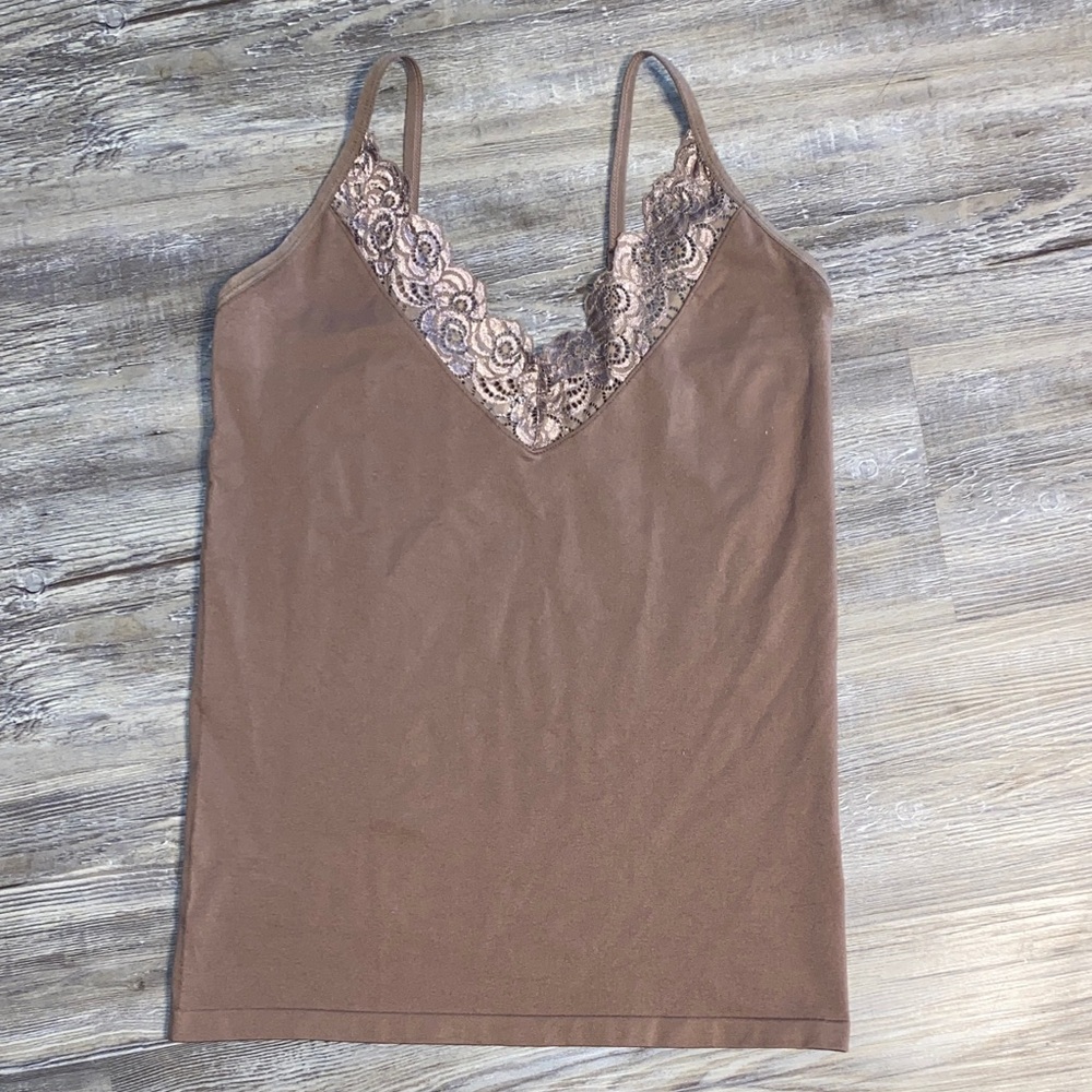 EUC KATHY Curvy Nylon Spandex Stretchy Y2K Lace Trim Cami OSFM